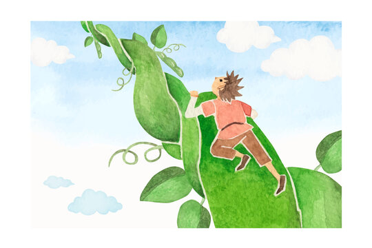 童話 昔話　ジャックと豆の木　水彩 イラスト