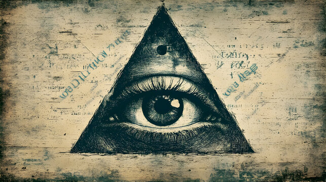 All Seeing Eye in Triangle Conspiracy Mystery Symbol Vintage Grunge Art Illustration