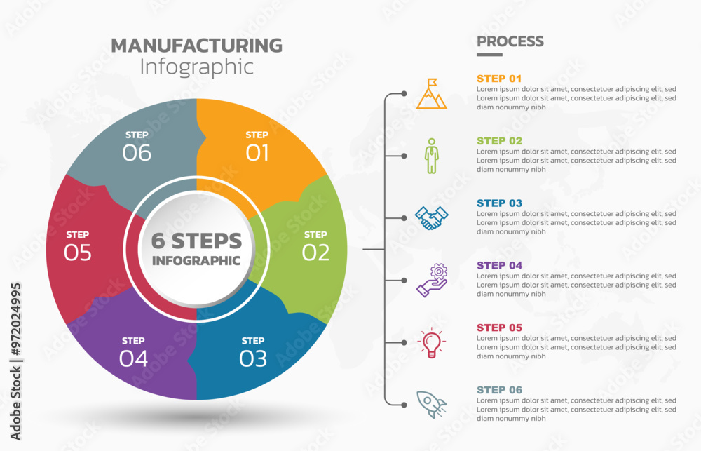 Aufkleber Visual data presentation. Cycle diagram with 6 options. Pie Chart Circle infographic template with 6 steps, options, parts, segments. Business concept. Marketing infographic vector illustration.