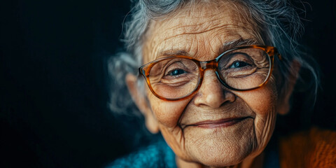 Smiling old woman wearing glasses, generative AI