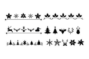 Silhouette floral Christmas border vector design.
