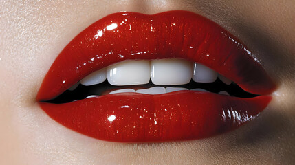 Obraz premium Close Up Red Lips with Glossy Finish