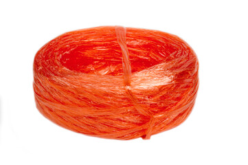 Red straw rope isolated on white background.