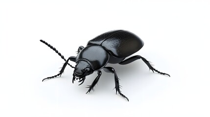 Fototapeta premium 89. A realistic 3D render of a black beetle with detailed carapace, isolated on a pristine white background