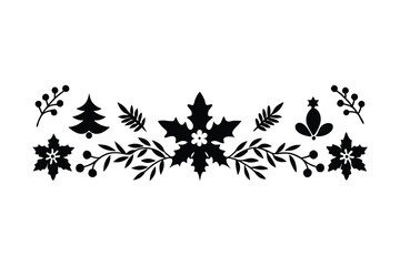 Silhouette floral Christmas border vector design.