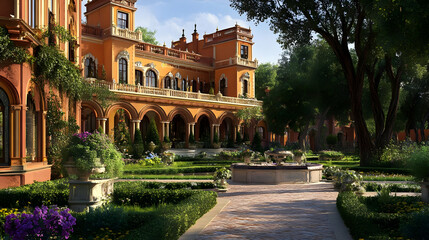 Luxury Italian Villa Courtyard with Fountain