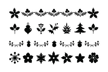 Silhouette floral Christmas border vector design.