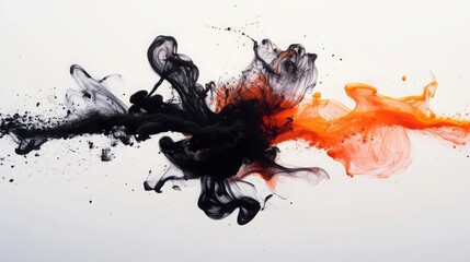 Abstract Black and Orange Ink Swirls in Water