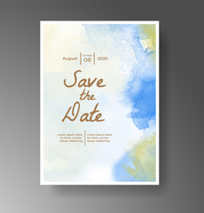 Wedding invitation with Abstract splashed watercolor background