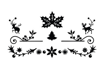 Silhouette floral Christmas border vector design.