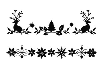Silhouette floral Christmas border vector design.
