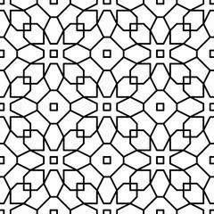 Seamless black and white geometric pattern consisting of regular interlocking lines. Suitable for various creative projects or decorative elements.