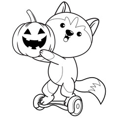 Halloween coloring page with husky for kids