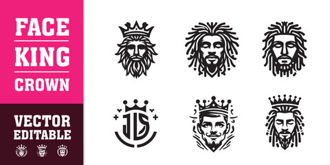Fototapeta premium face king crown man vector illustration sillhoute