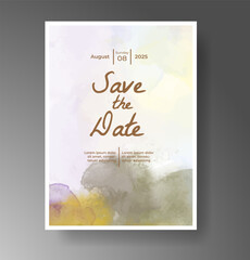 Wedding invitation with Abstract splashed watercolor background