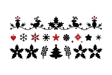 Silhouette floral Christmas border vector design.