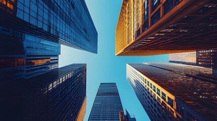 Skyscrapers Viewed From Below With Clear Blue Sky