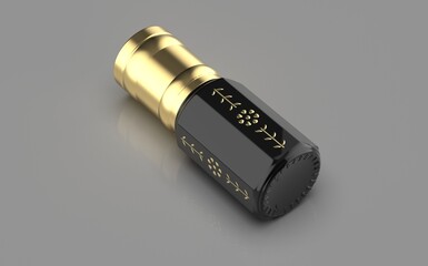 A traditional perfume bottle used for storing essential oils like oud or musk is typically small and ornate. These bottles, often referred to as "qumqum" or "mashiyeh", are cylindrical or spherical in