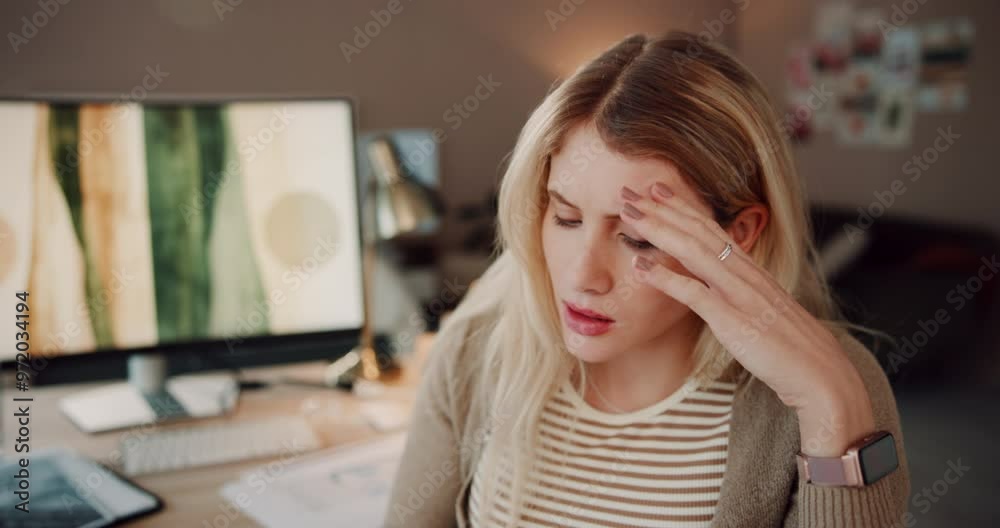 Poster Confused, woman and phone screen with internet signal for no service, connection glitch and website error. Frustrated, person and mobile app and poor access of social media, offline issue and house