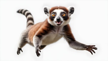 A happy jumping lemur in the air on a transparent background, 