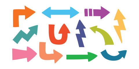 Arrows in Hand-drawn style set vector collection. Arrow icon. Arrow. Cursor simple arrows. on a white background vector illustration	