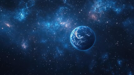 Obraz premium A beautiful image of Earth in space with a dark blue background filled with stars.