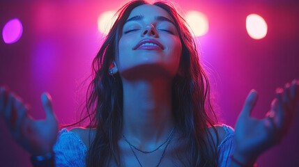 Silhouette of a slender girl enjoying a concert, captured from behind. The image conveys freedom, joy, and the liberating experience of live music and celebration