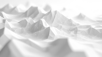Abstract white low-poly background with a polygonal mountain range and dot connections