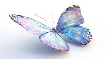 46. A lifelike 3D render of an azure butterfly with iridescent wings, isolated on a pristine white background