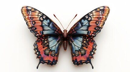 49. A lifelike 3D render of a colorful butterfly with elaborate wing patterns, isolated on a pristine white background