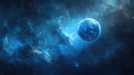 Obraz premium A blue planet surrounded by nebula and stars.