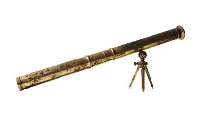 Midnight Explorer: Brass Telescope Standing in Moonlit Solitude on white background