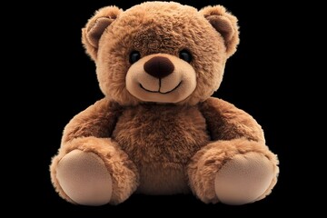 a brown teddy bear on a black background