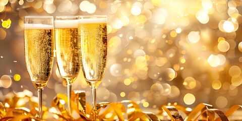 Elegant Champagne Glasses with Golden Sparkles