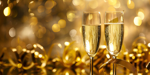 Elegant Champagne Glasses with Golden Sparkles