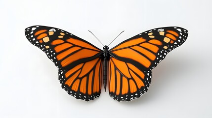 Obraz premium 43. A lifelike 3D render of an orange and black Monarch butterfly with spread wings, isolated on a pristine white background
