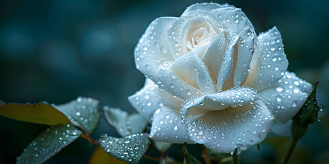 Dew-Kissed White Rose in Moody Lighting