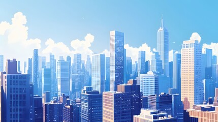 Obraz premium A Vibrant Cityscape with Skyscrapers and a Clear Blue Sky