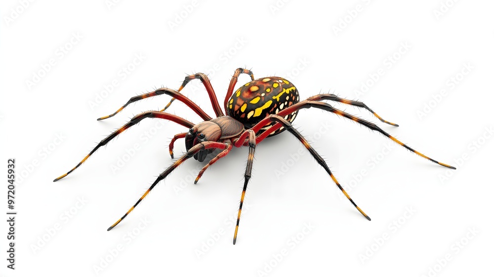 Wall mural 15. a lifelike 3d render of a golden silk orb-weaver spider, showing its intricate web patterns, iso