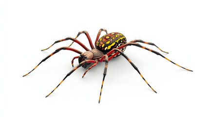15. A lifelike 3D render of a golden silk orb-weaver spider, showing its intricate web patterns, isolated on a pristine white background