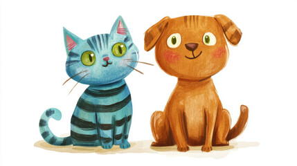 Fototapeta premium Cat and Dog Friends.