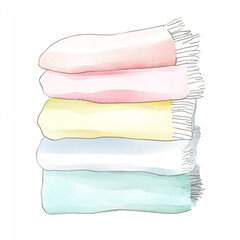 Elegant Watercolor Blanket Illustration in Minimalistic Style with White Accents