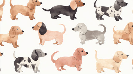 Fototapeta premium Watercolor Dachshund Pattern.