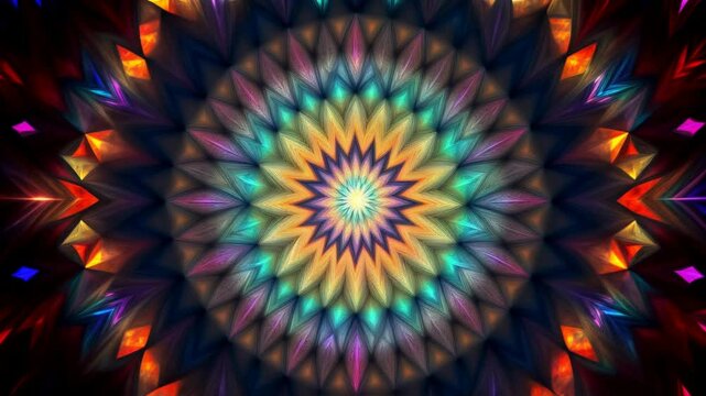 A mesmerizing display of shifting crystal-like fractals creating vibrant patterns