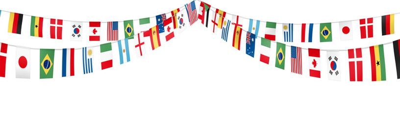 International football party flags animation with various countries_Hanging top decoration_transparent background_style A