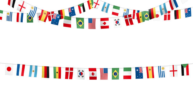 International football party flags animation with various countries_Hanging top decoration_transparent background_style B