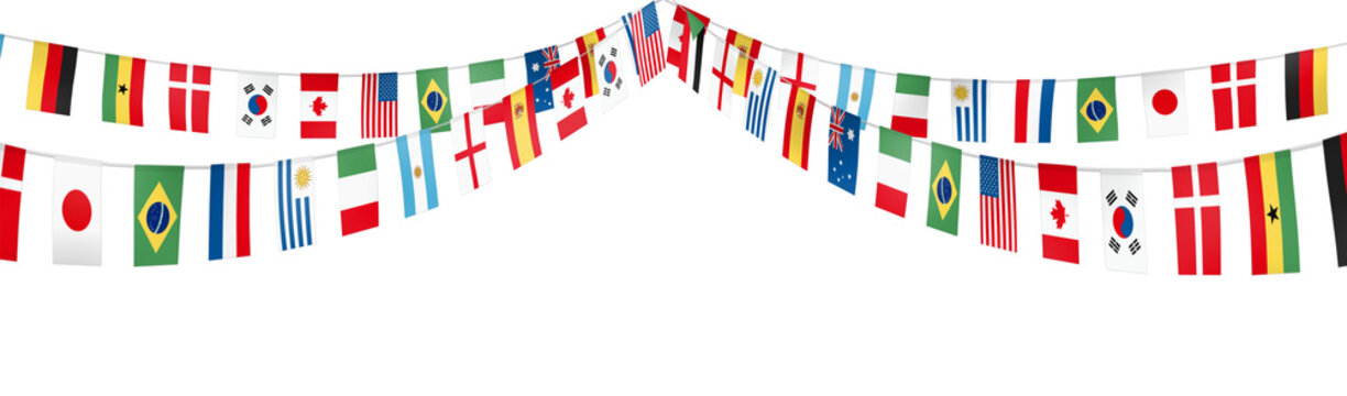 International football party flags animation with various countries_Hanging top decoration_transparent background_style A