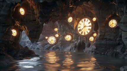Multiple exciting current clocks on the surface of a cave