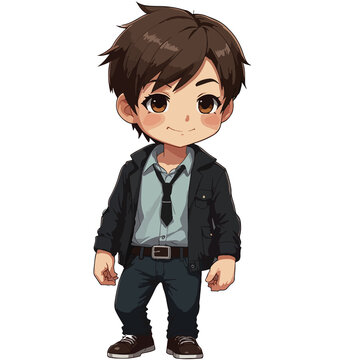 cute chibi character image. It is a handsome, cool guy with short hair, wearing a cool outfit