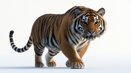 Obraz premium Striped Tiger Walking on White Background